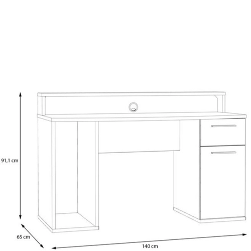 Białe biurko 140x65 cm z oświetleniem RGB i nadstawką na monitor